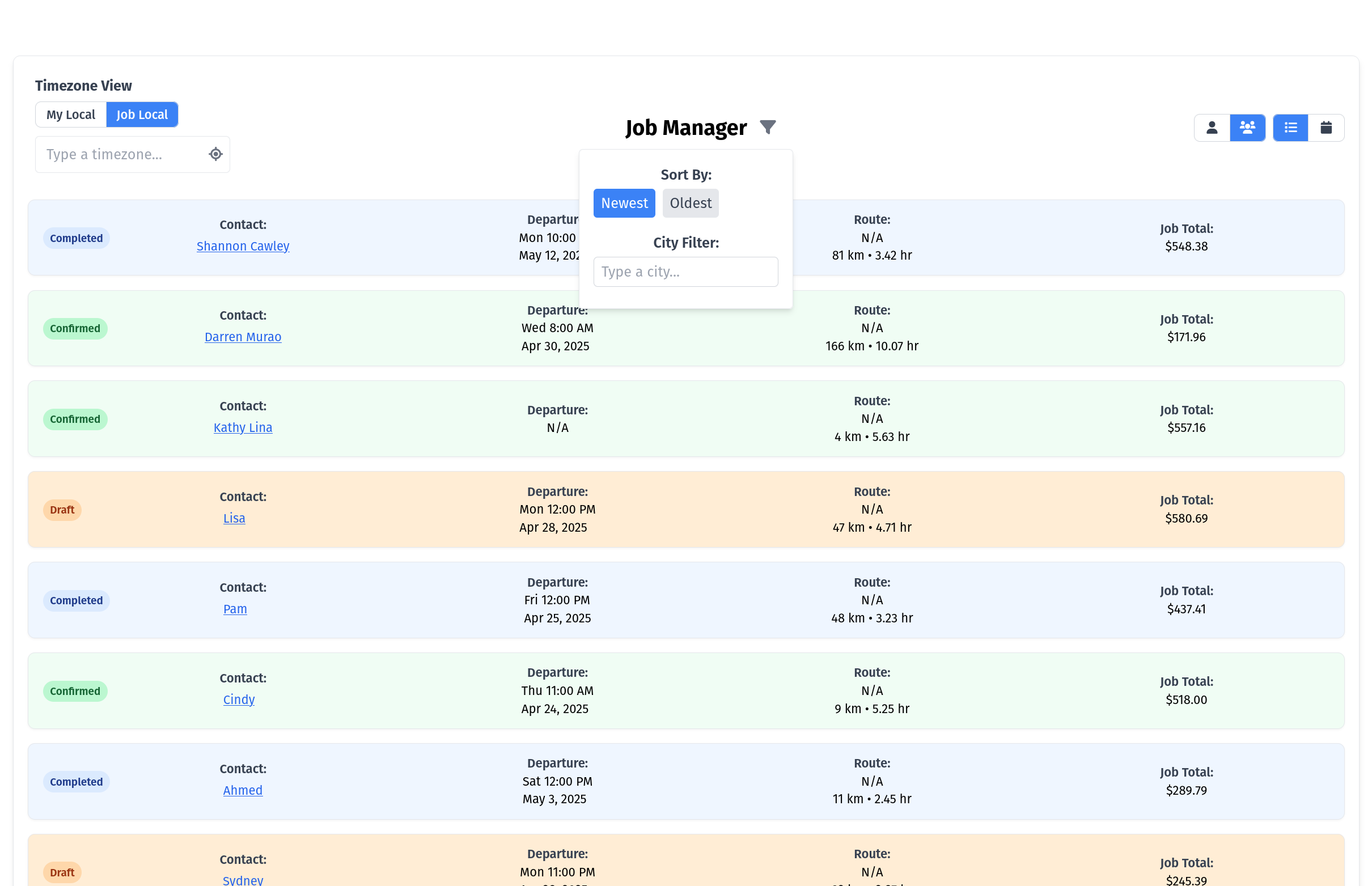 Service planner view